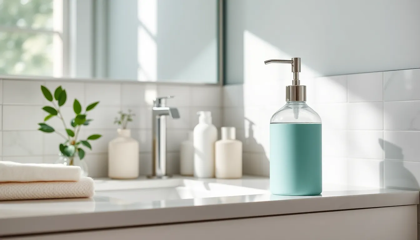 깔끔하게 정리된 욕실 디스펜서