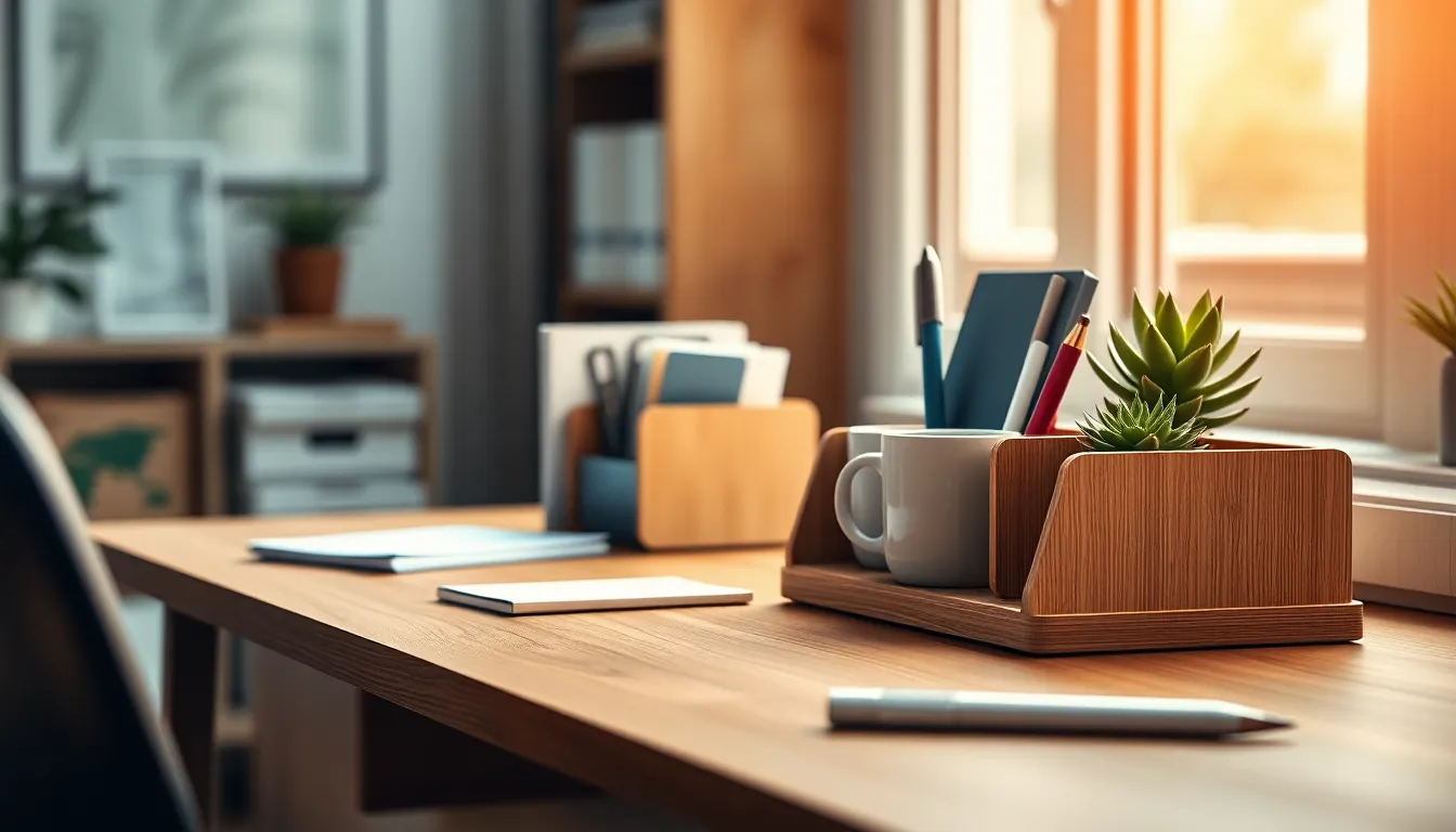 블랙 2단 정리함에 책, 필기구, 작은 소품들을 깔끔하게 정리한 모습