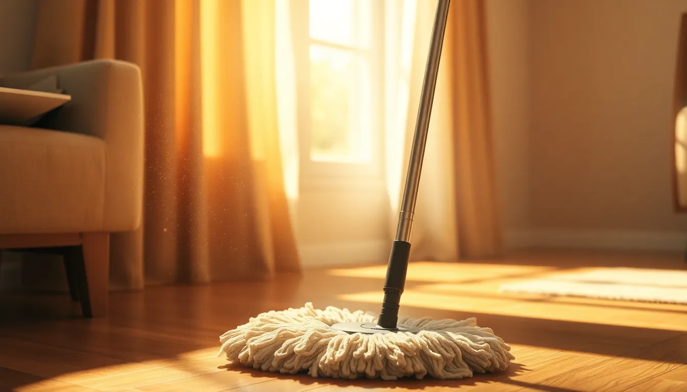 물걸레 청소 후 깨끗해진 바닥