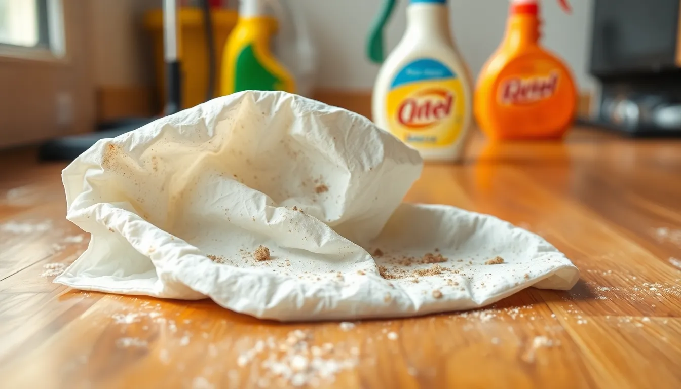 에파타 원형 물걸레 청소포 사용 후기 이미지. 바닥의 깨끗해진 모습과 청소 후 간편하게 버리는 모습을 보여주어 사용 편의성을 강조합니다.