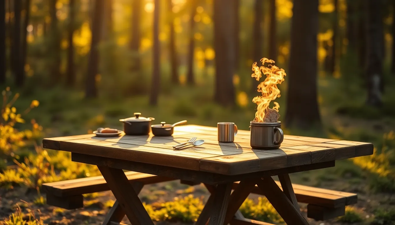 화로대 테이블에서 불멍을 즐기는 모습